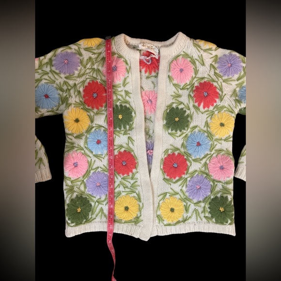 Vintage Jeri Jo floral embellished cardigan sweater unique multi floral - Picture 2 of 5